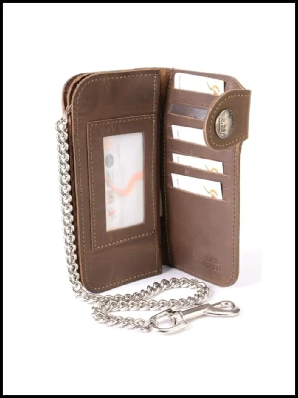 Full-Grain Leather Biker Bifold Wallet with Removable Steel Chain